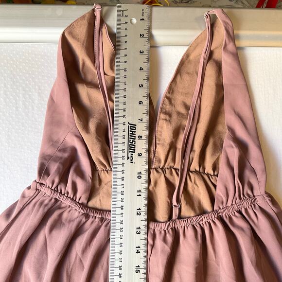 TOBI Women Maxi Dress size M Sleeveless Deep Cut V-neck Slit Backless Dusty Pink - Picture 11 of 12